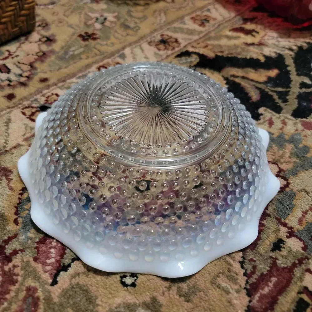 Hobnail Moonstone Opalescent Glass 9.5